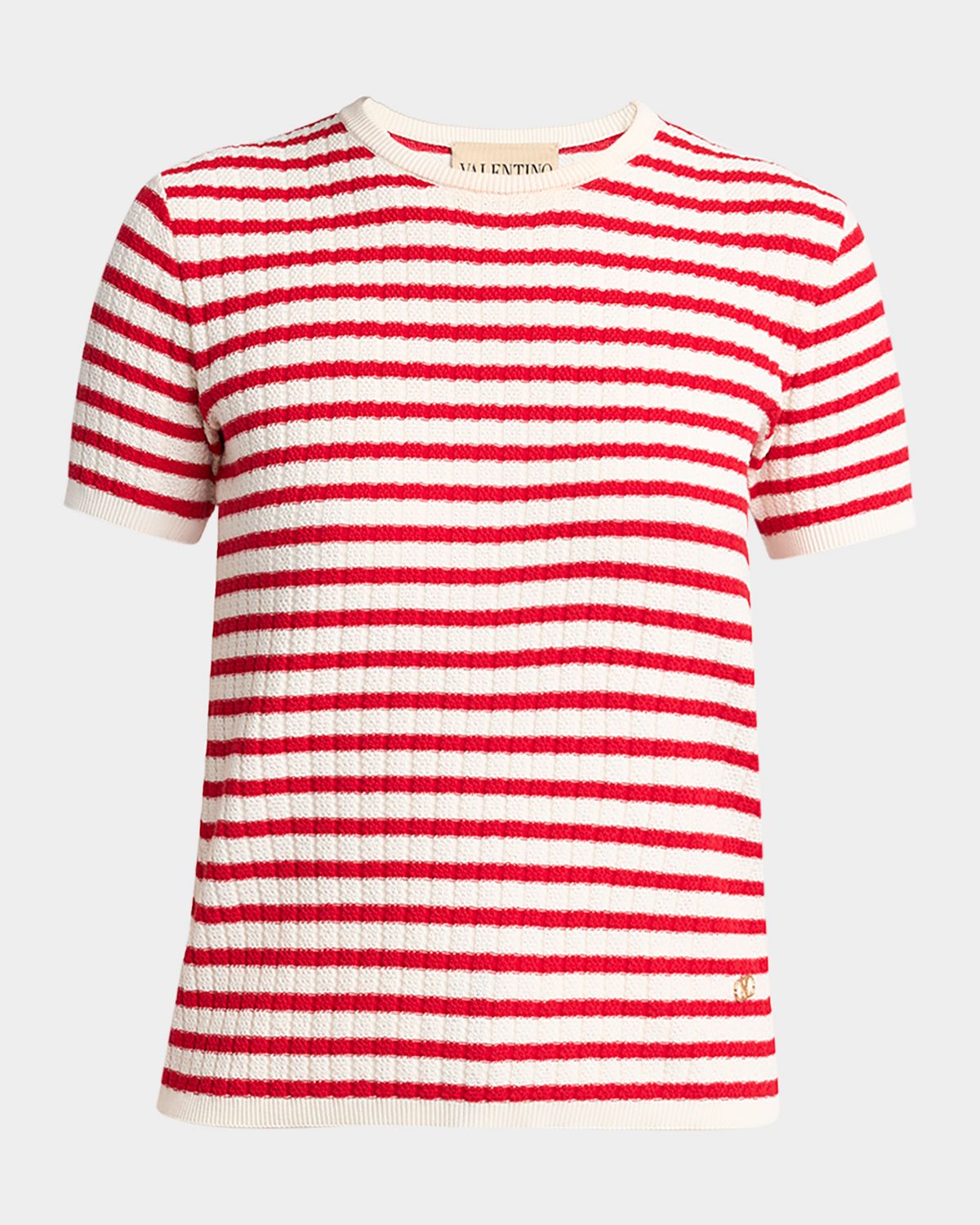 Valentino Garavani Striped Rib Knit Short-Sleeve Sweater