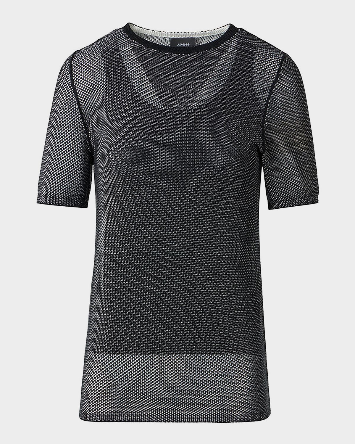 Akris Two-Tone Silk Grif Knit Short-Sleeve Sweater