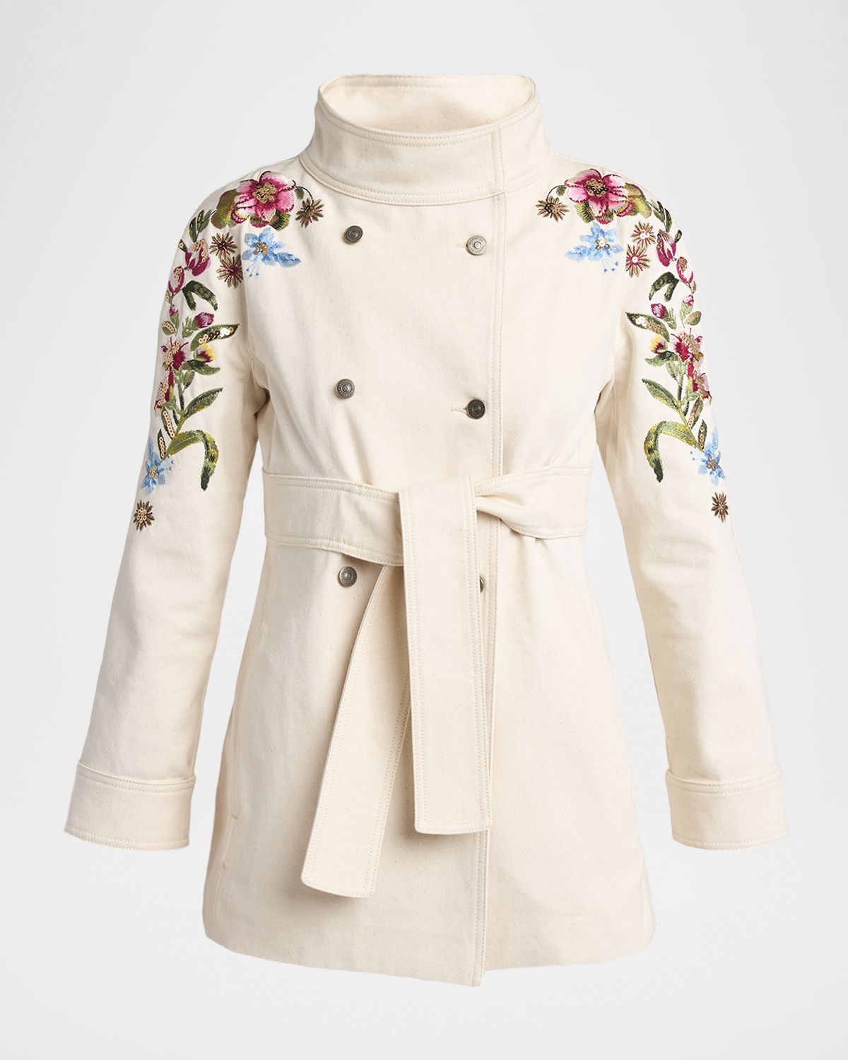 Valentino Garavani Floral Embroidered Double-Breasted Denim Jacket