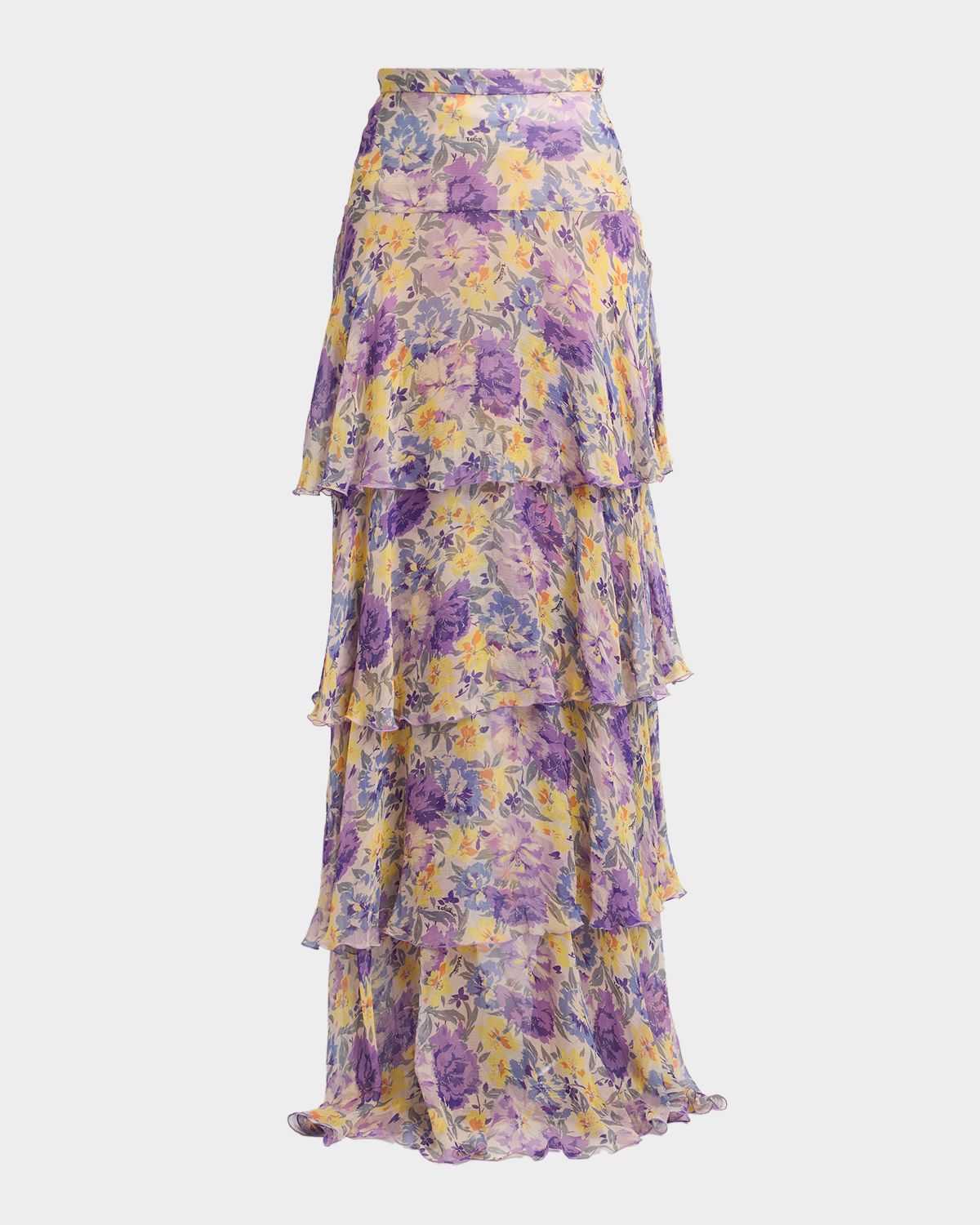 Valentino Garavani Tiered Floral Silk Chiffon Maxi Skirt