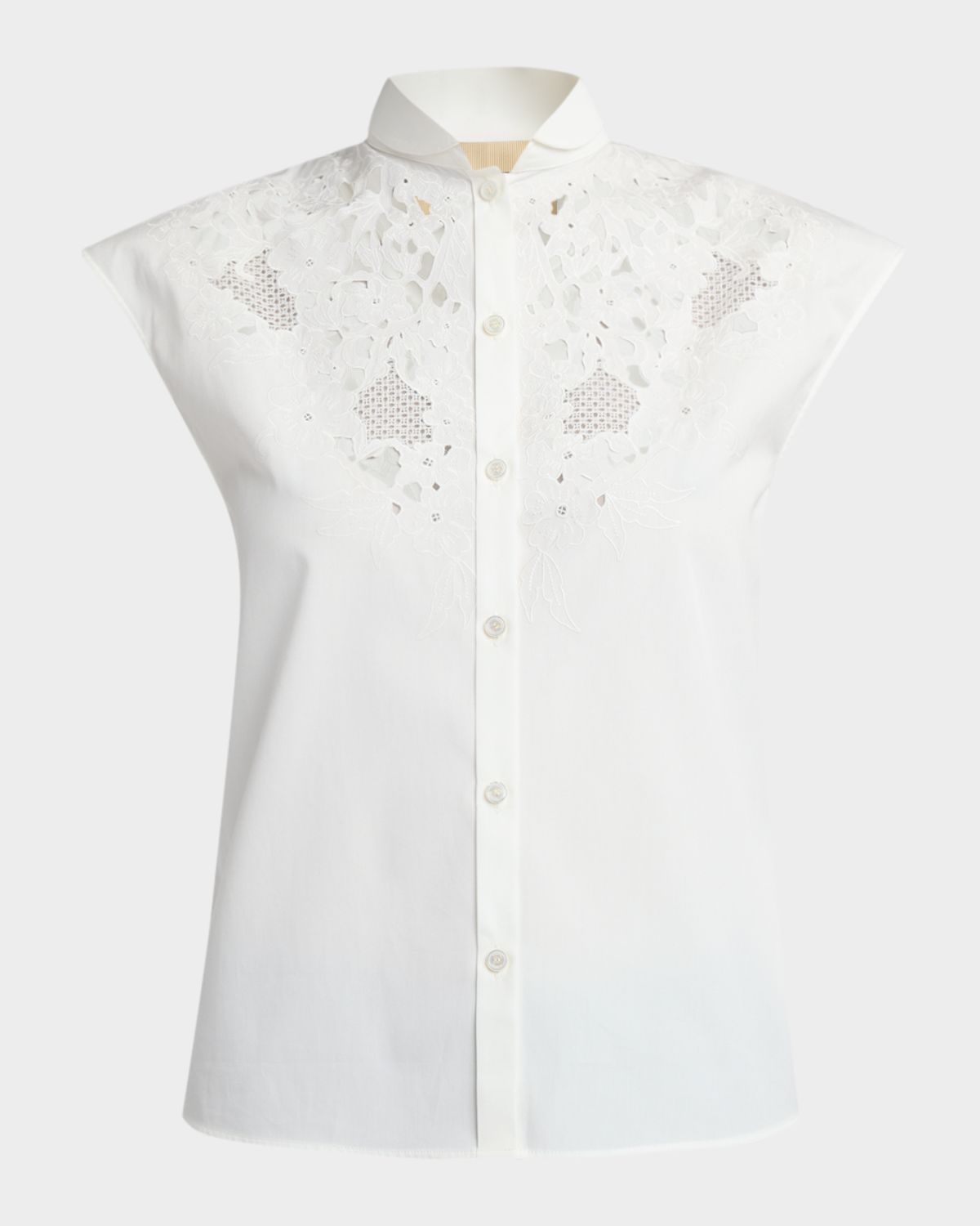 Valentino Garavani Broderie Anglaise Cap-Sleeve Button-Down Shirt