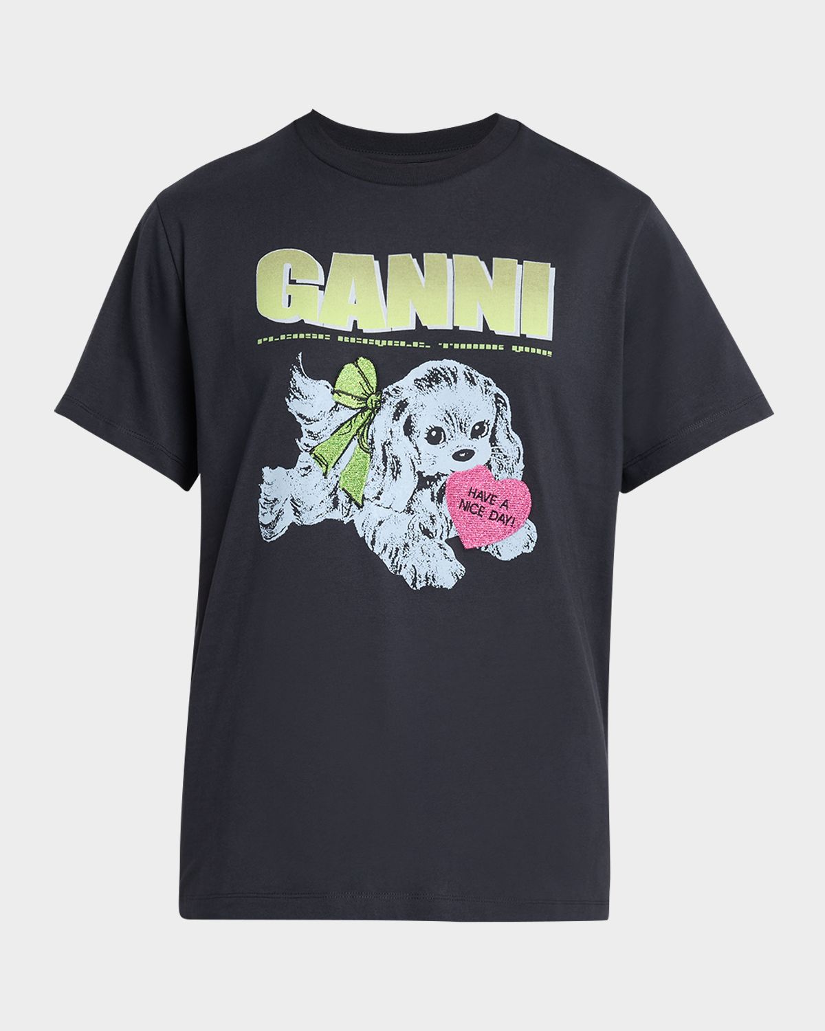 Ganni Cotton-Jersey Crewneck Logo Tee