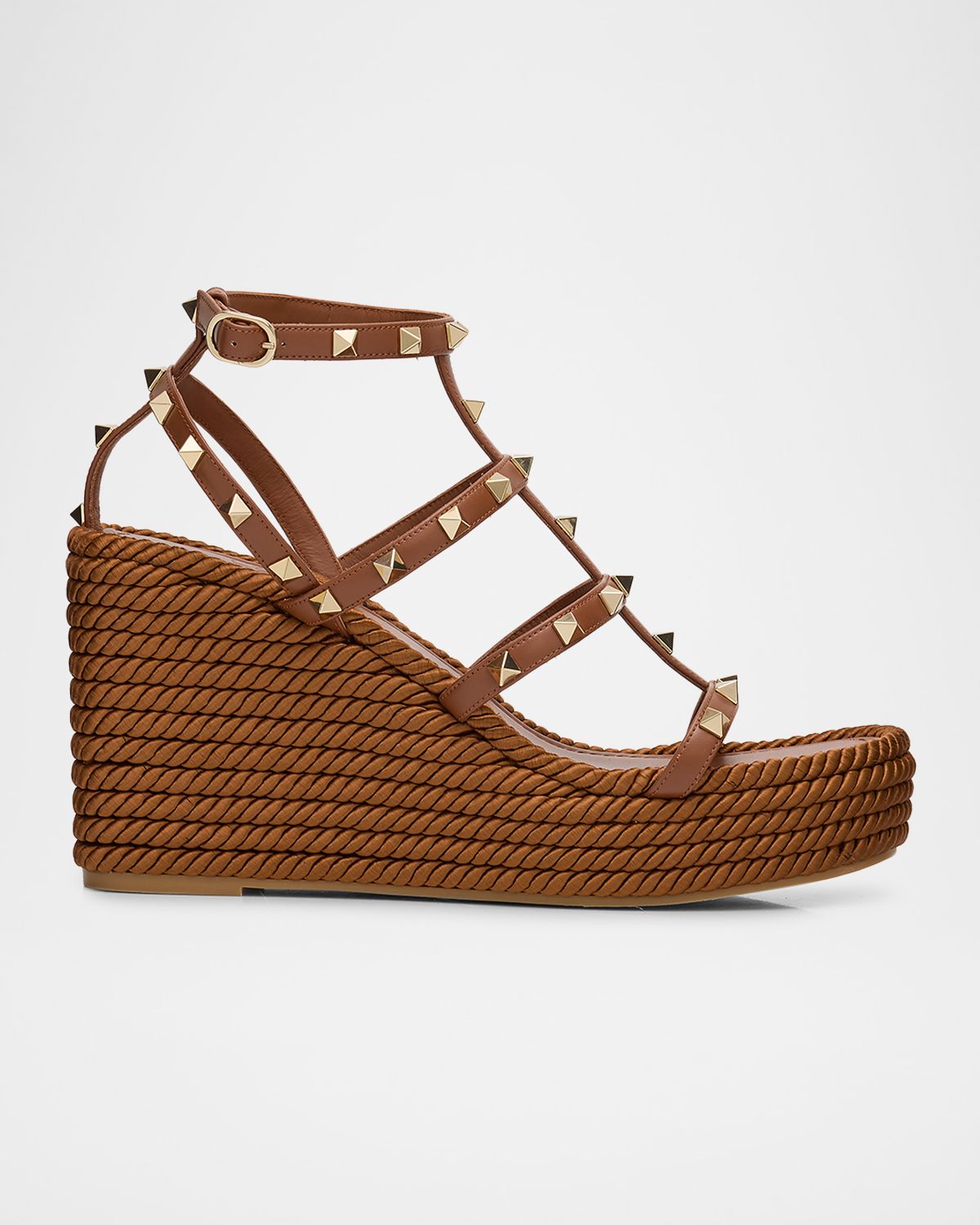 Valentino Garavani 95mm Rockstud Leather Wedge Espadrille Sandals