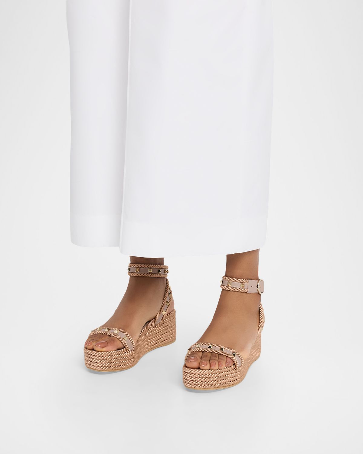 Valentino Garavani 45mm Rockstud Torchon Ankle Strap Espadrille Sandals