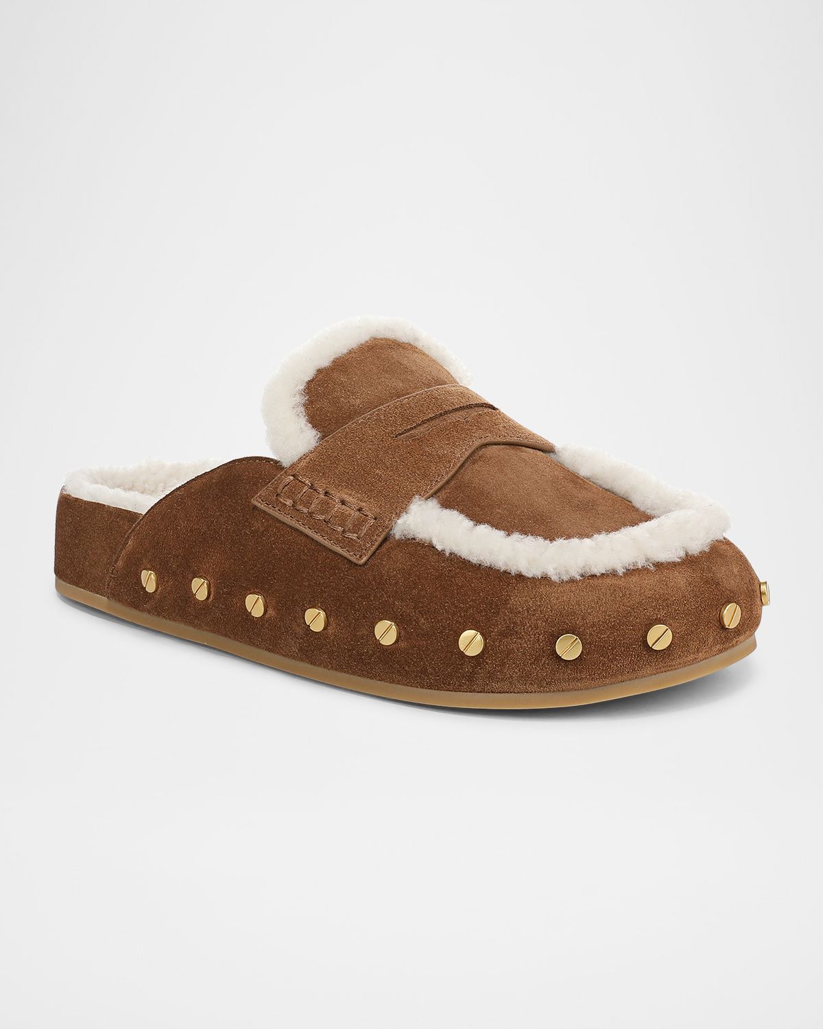 Veronica Beard Fenix Studded Shearling Loafer Mules
