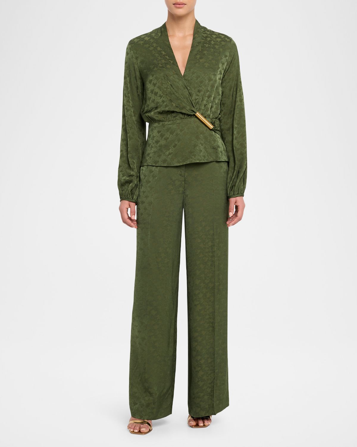 Silvia Tcherassi Emine Satin Jacquard Wide-Leg Pants
