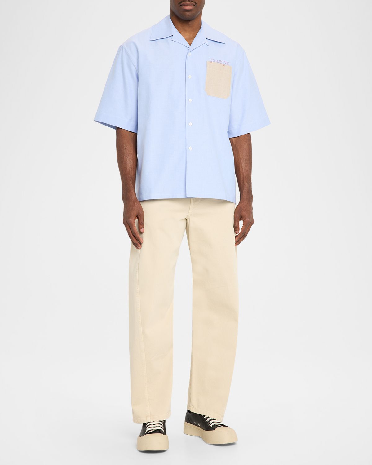 Marni Men 's Contrast-Pocket Mending Logo Short-Sleeve Shirt