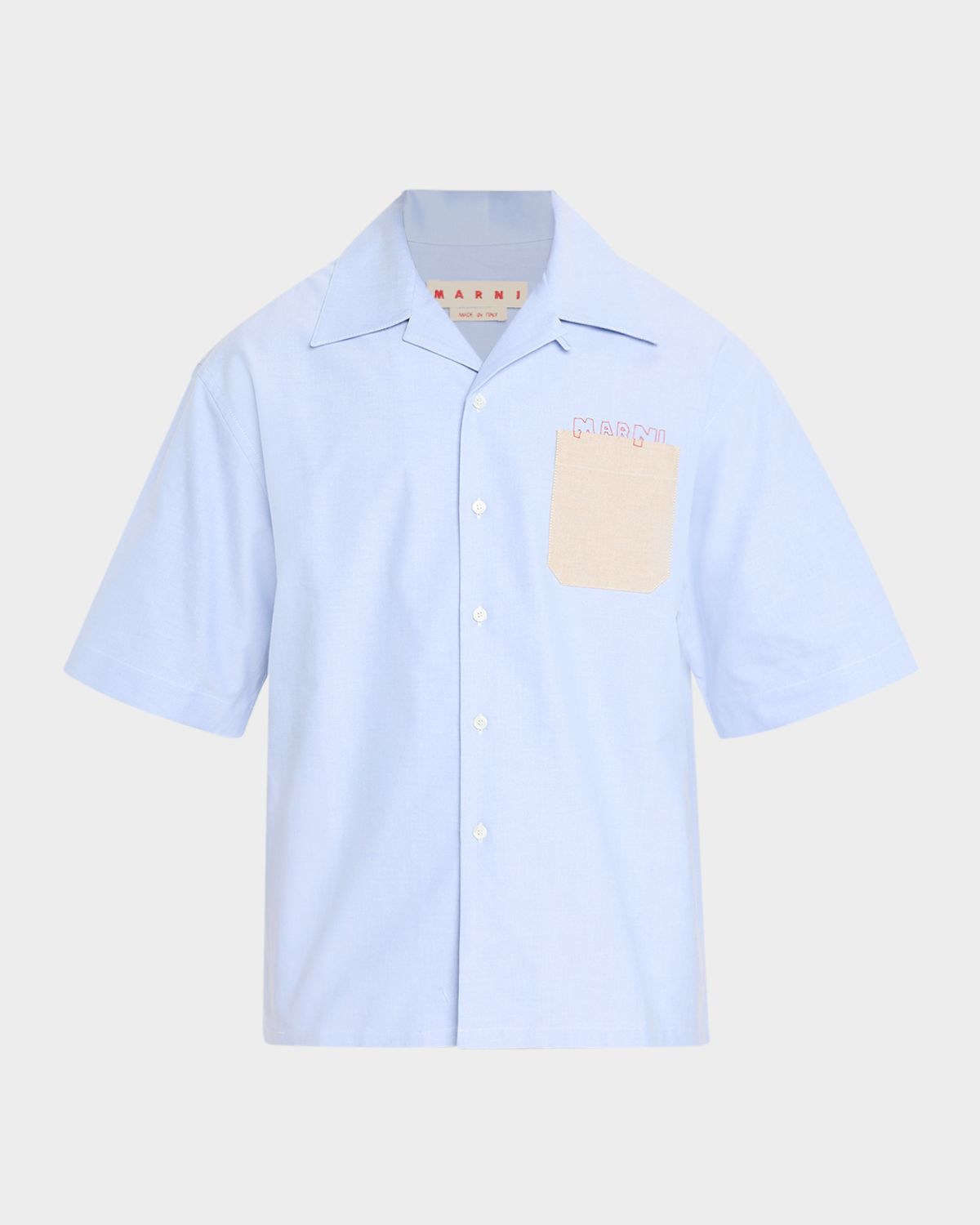 Marni Men 's Contrast-Pocket Mending Logo Short-Sleeve Shirt