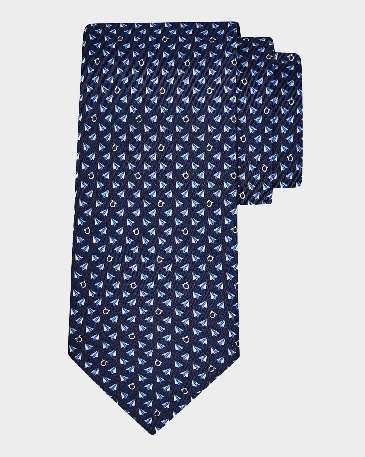 Ferragamo Men 's Bussola Paper Airplane Gancio Silk Tie | Thumbnail 5 Ferragamo Men 's Bussola Paper Airplane Gancio Silk Tie | Thumbnail 5
