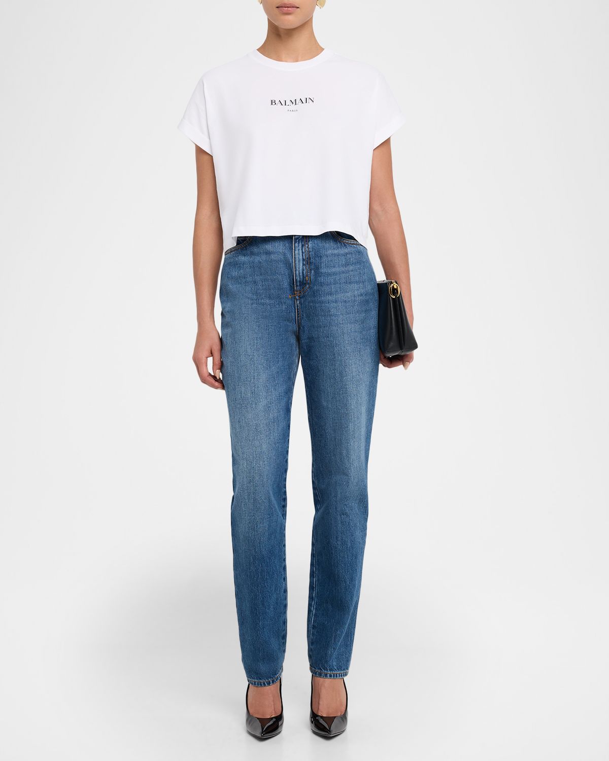 Balmain Logo Short-Sleeve Crop T-Shirt