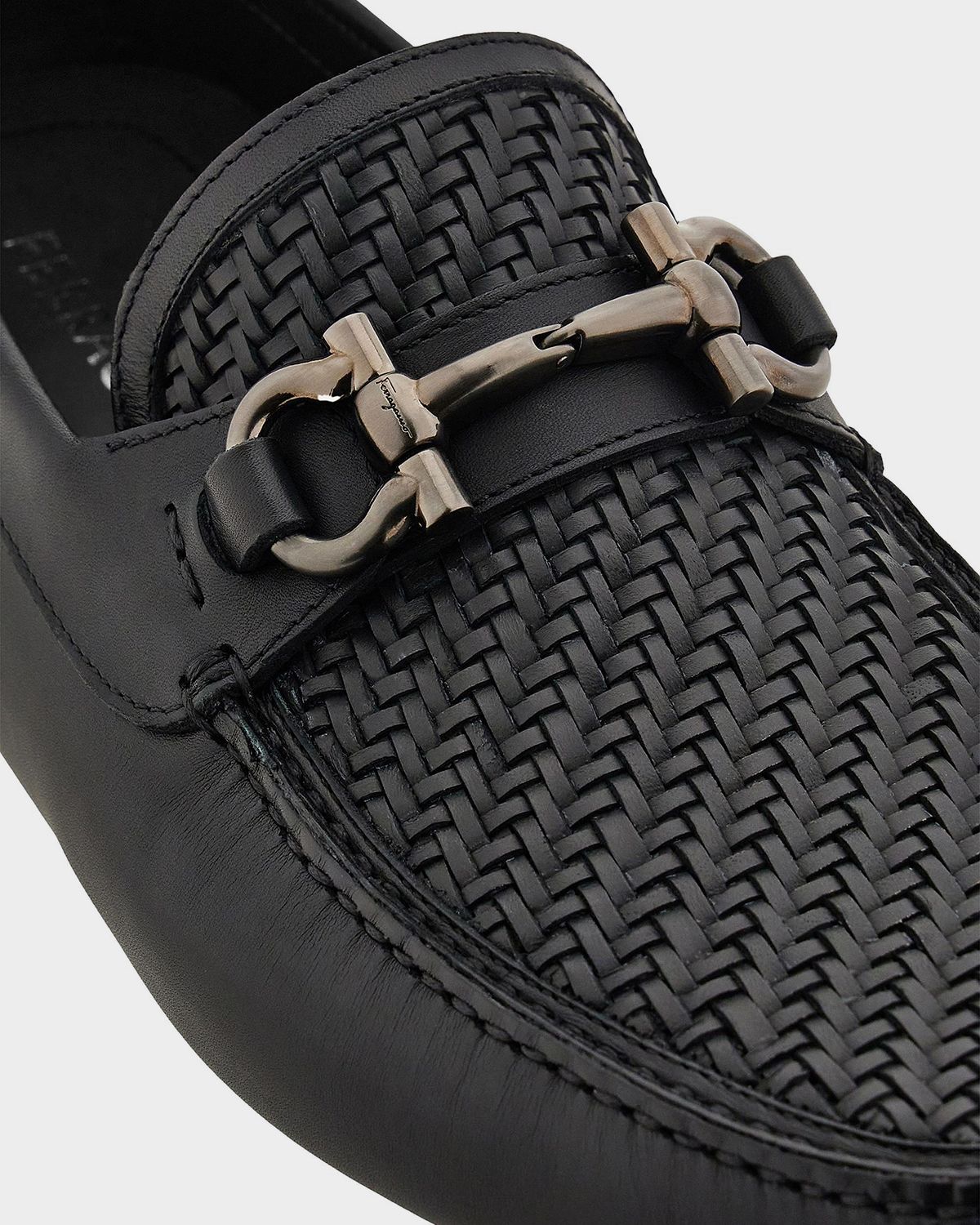 Ferragamo Men 's Gancini-Buckle Woven Leather Drivers