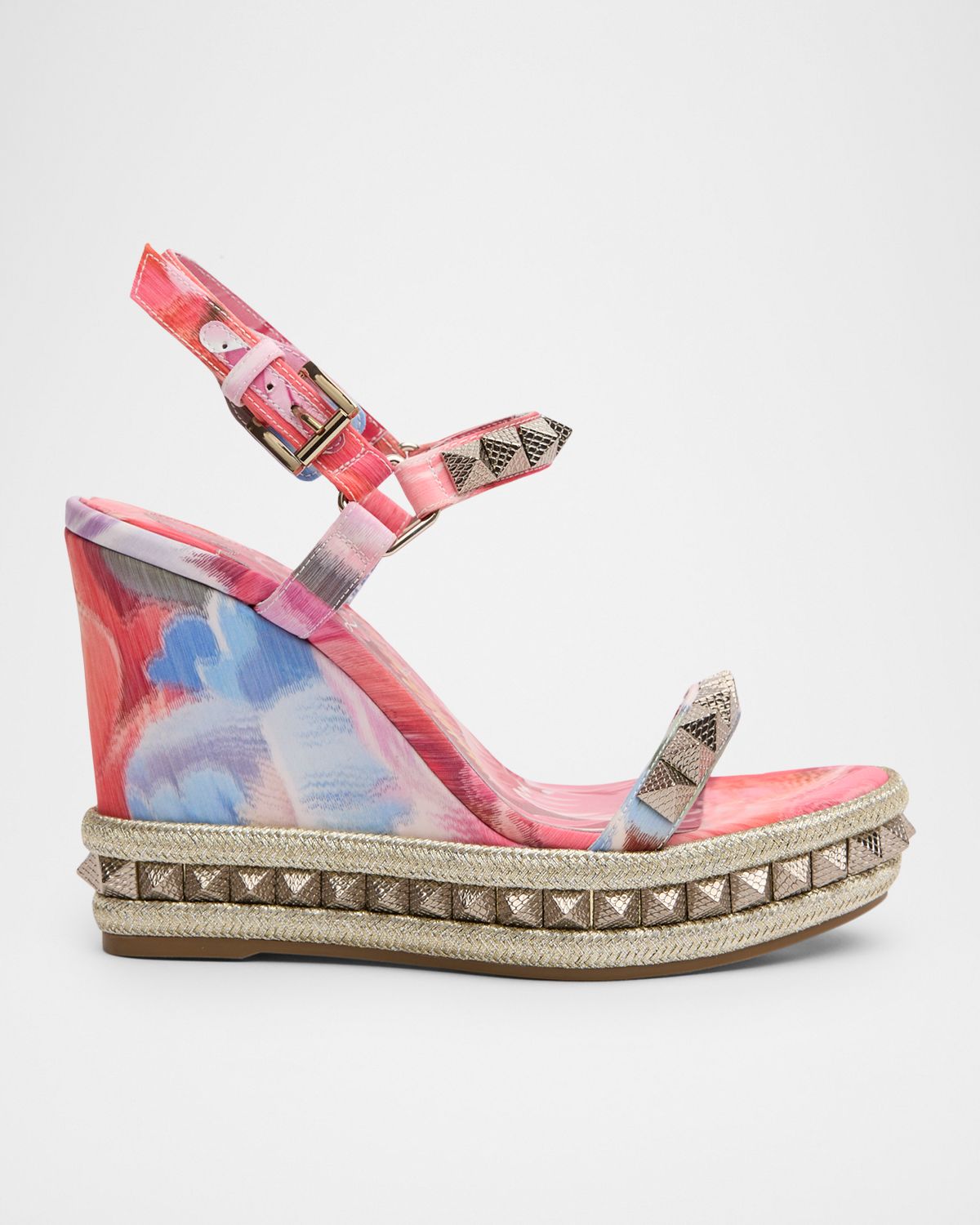 Christian Louboutin 110mm Pyra Clou Satin Spike Wedge Sandals