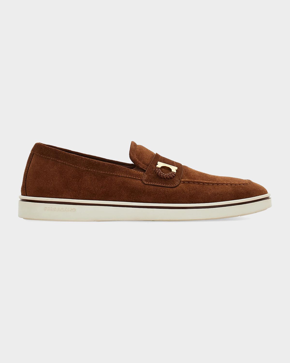 Ferragamo Men 's Suede Boat Shoe Loafers with Gancini