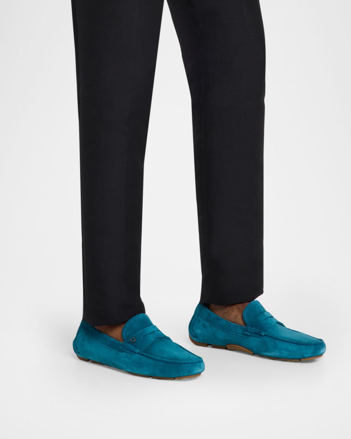 Ferragamo Men 's Suede Gancini-Accent Penny Driver Loafers