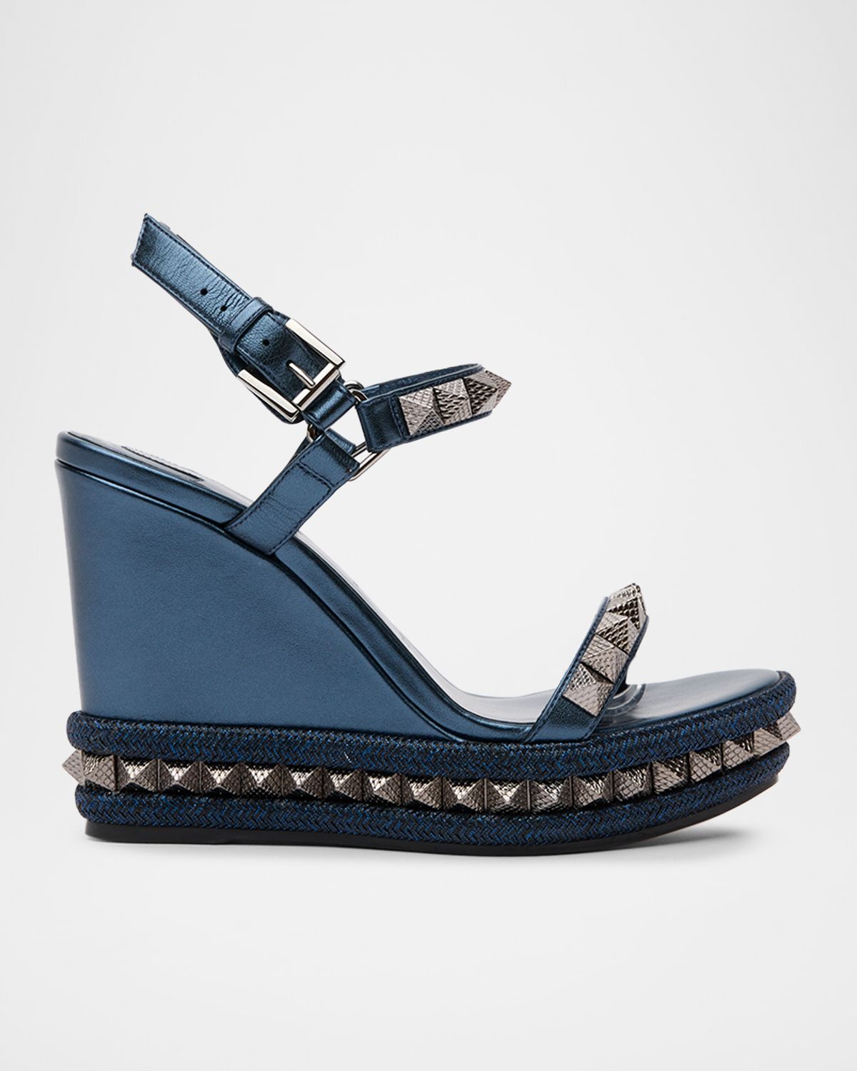 Christian Louboutin 110mm Pyraclou Metallic Leather Spike Wedge Sandals