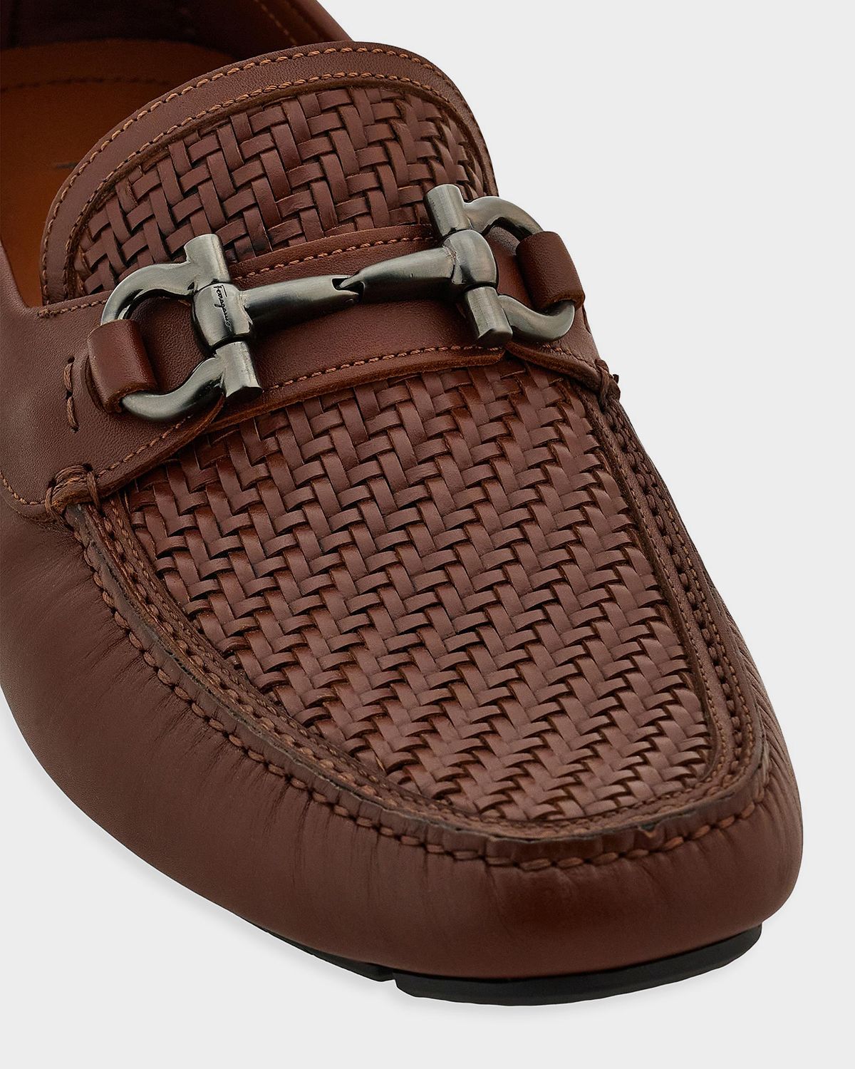 Ferragamo Men 's Gancini-Buckle Woven Leather Drivers