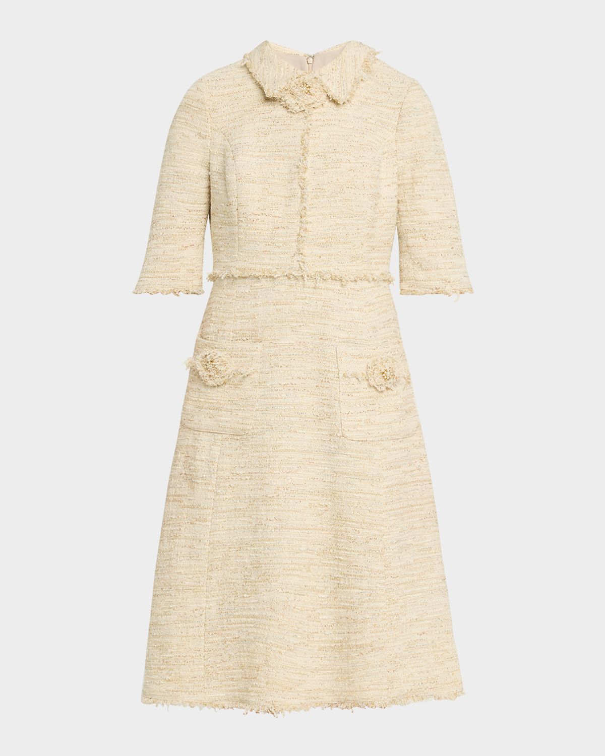 Rickie Freeman for Teri Jon Fringe-Trim Metallic Tweed Dress | Thumbnail 6