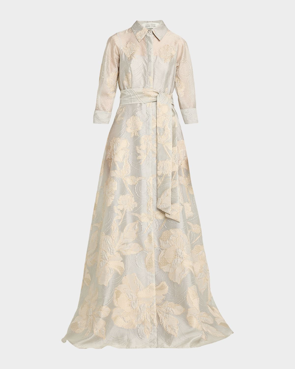 Rickie Freeman for Teri Jon Metallic Floral Jacquard Shirt Gown | Thumbnail 6 Rickie Freeman for Teri Jon Metallic Floral Jacquard Shirt Gown | Thumbnail 6
