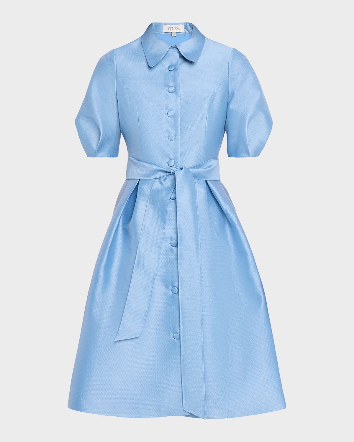Rickie Freeman for Teri Jon Puff-Sleeve Pique Faille Shirtdress | Thumbnail 6
