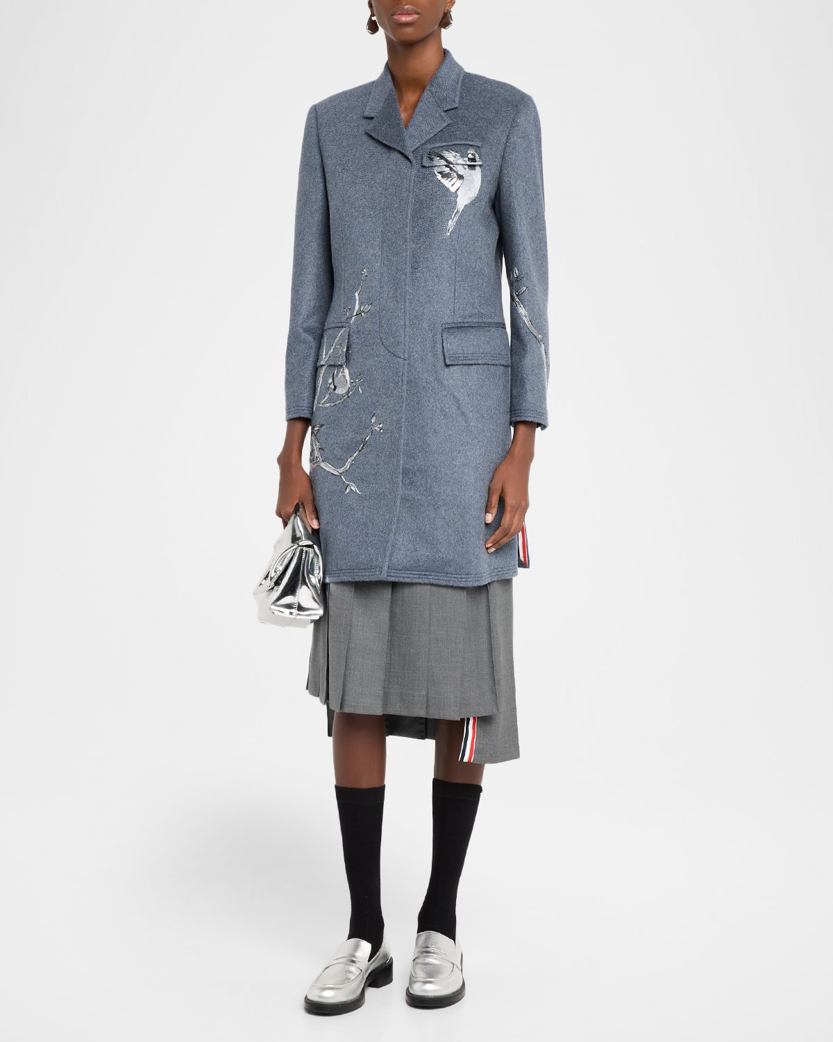 Thom Browne Metallic Embroidered Single-Breasted Cashmere Overcoat | Thumbnail 6