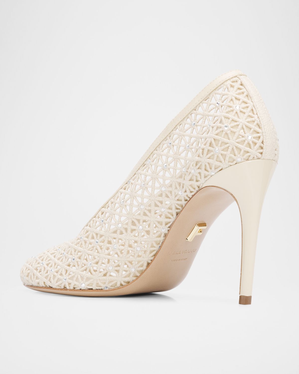 Ferragamo 95mm Sol Embellished Macrame Pumps