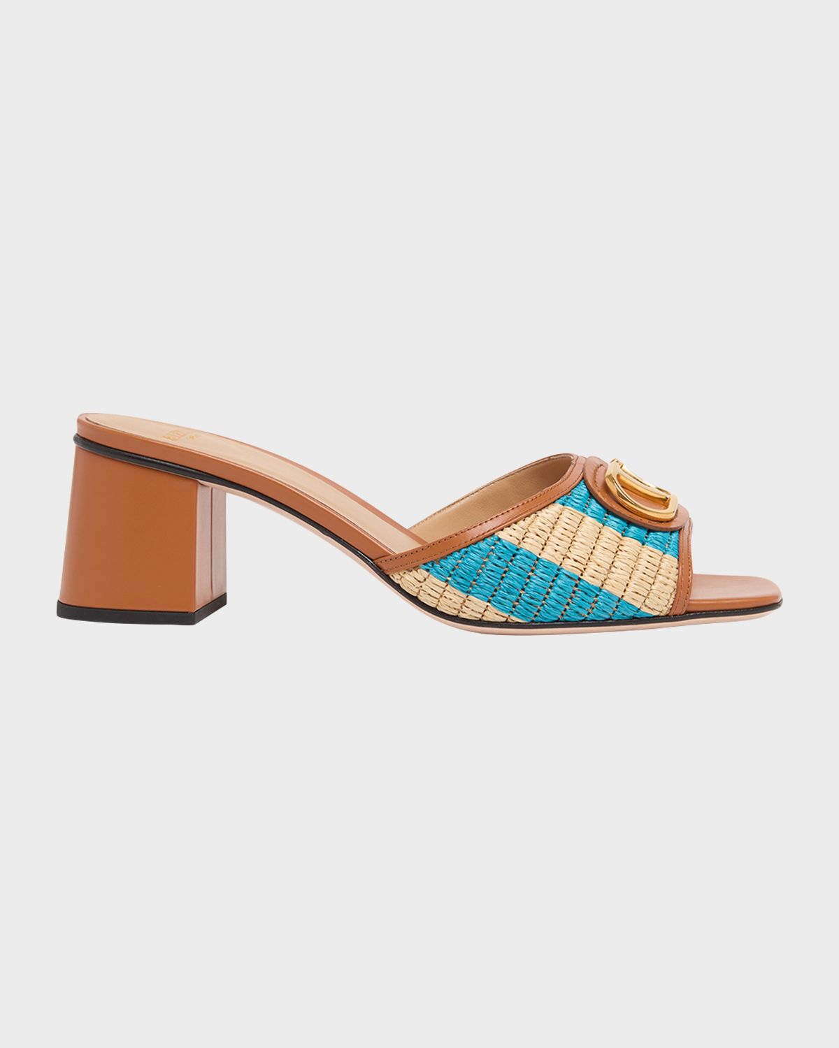 Valentino Garavani 60mm VLogo Signature Striped Raffia and Leather Mule Sandals