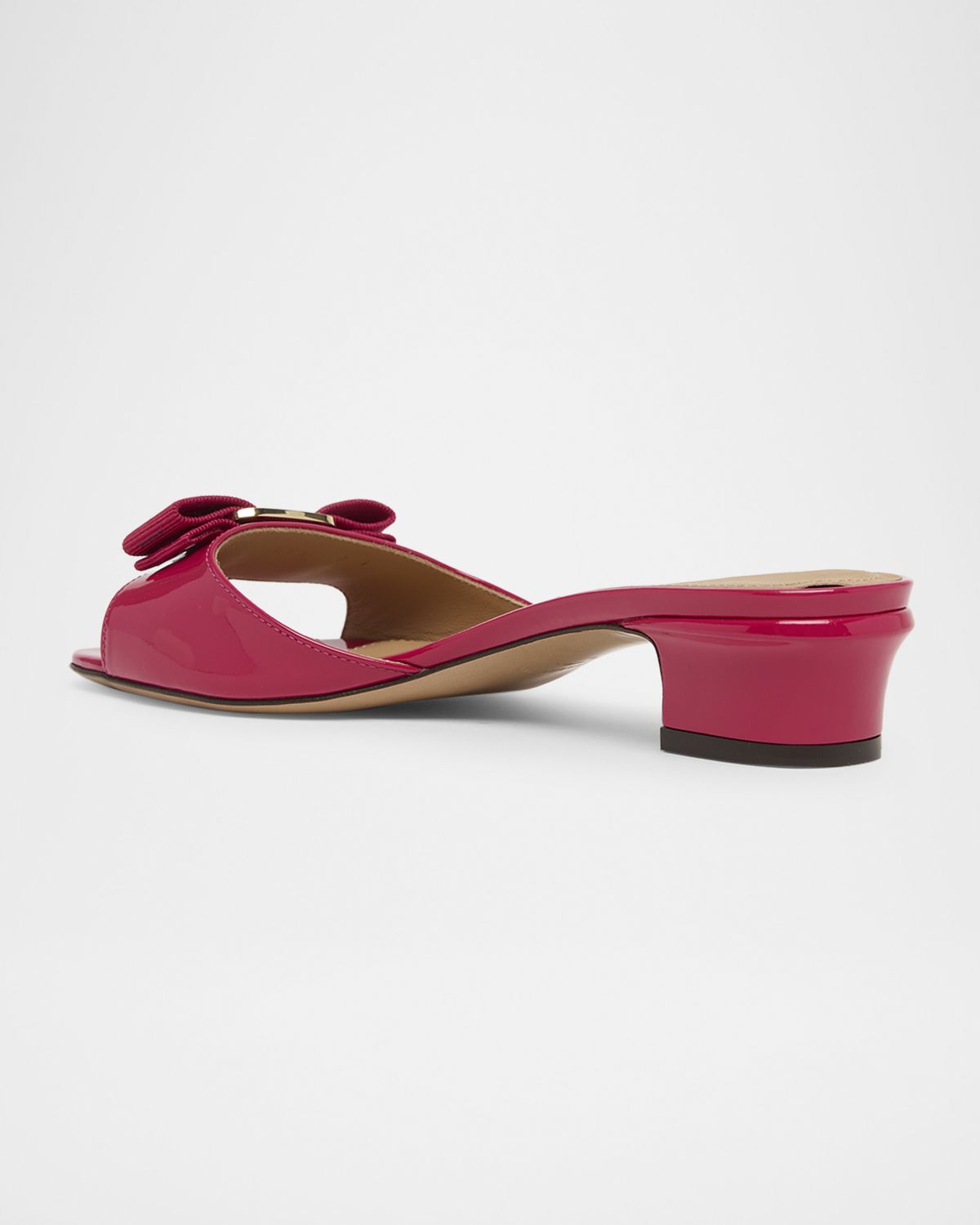 Ferragamo Vanilla Patent Leather Bow Mules