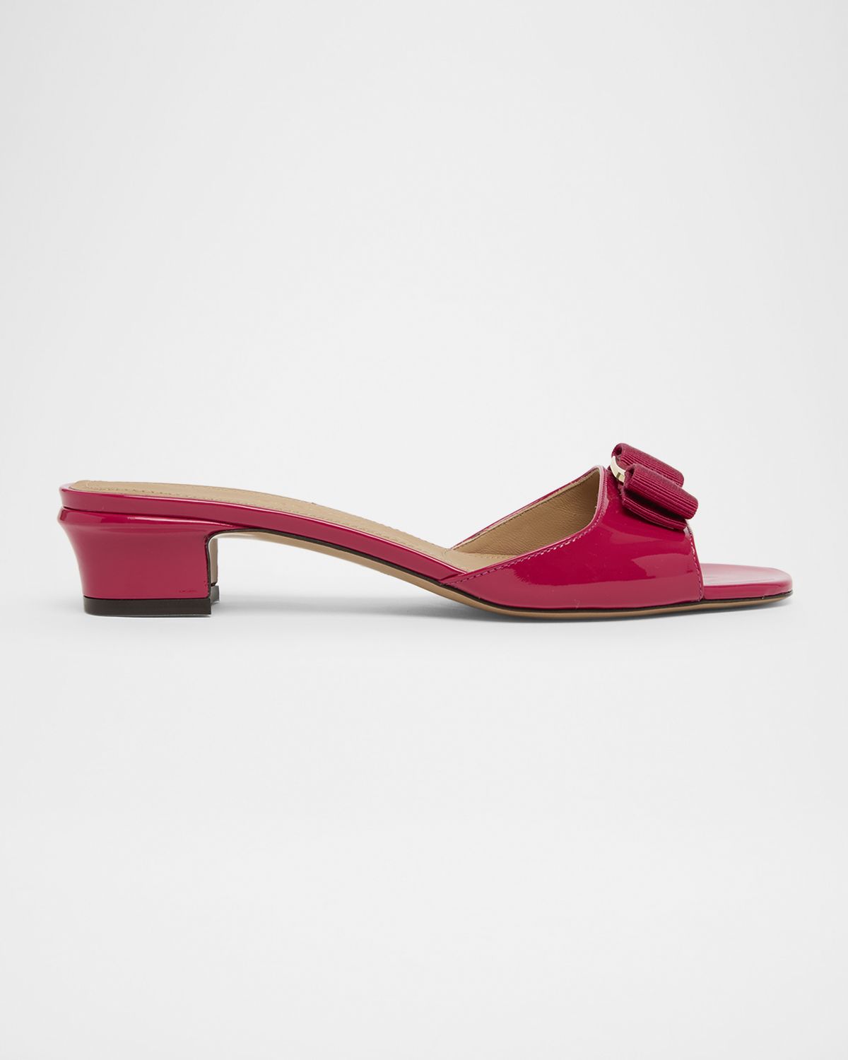 Ferragamo Vanilla Patent Leather Bow Mules