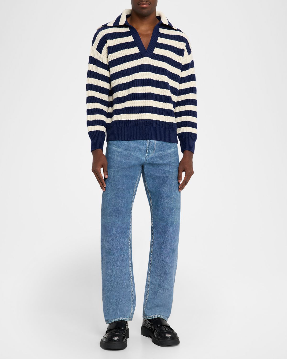 Bottega Veneta Men 's Wool and Cashmere Stripe Knit Johnny-Collar Sweater | Thumbnail 5