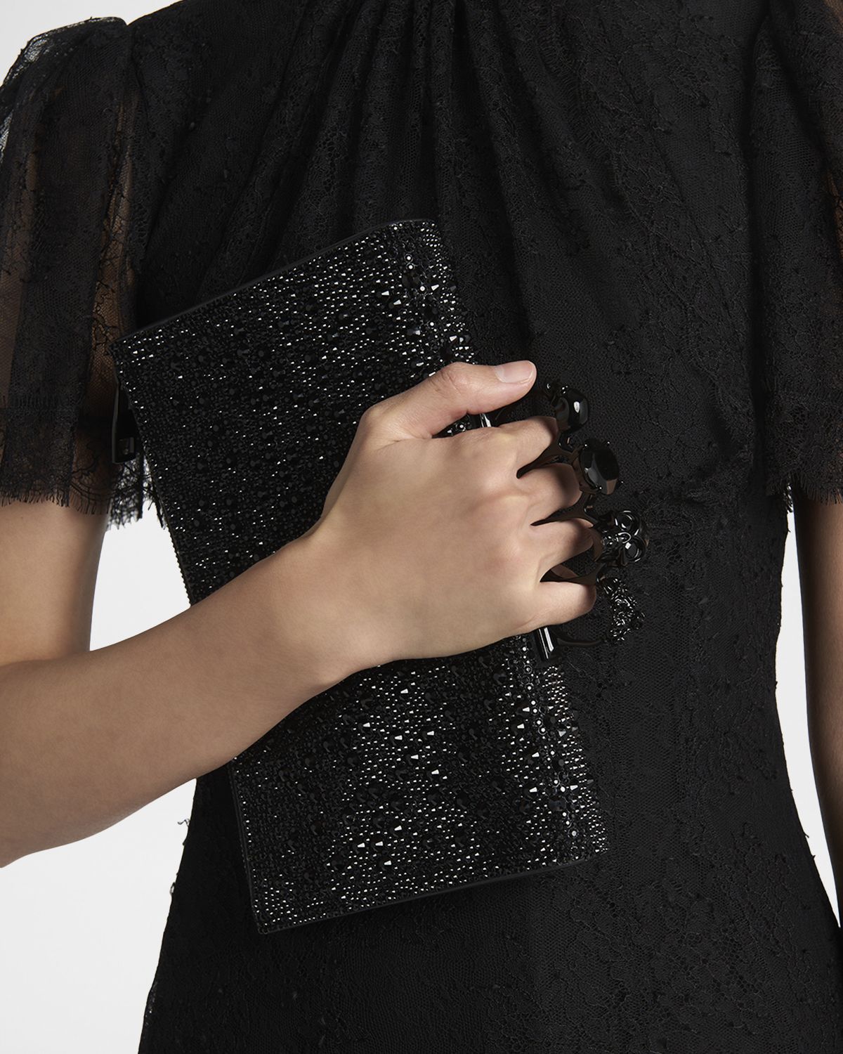 McQueen Knuckle Flat Crystal Clutch Pouch Bag