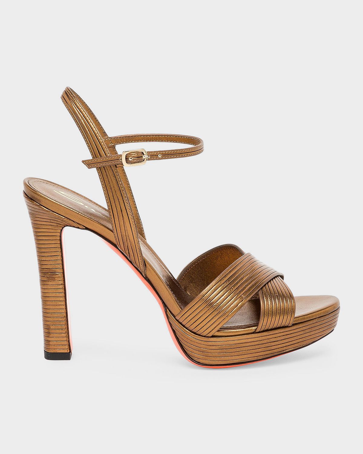 Santoni 100mm Laureen Metallic Leather Platform Sandals
