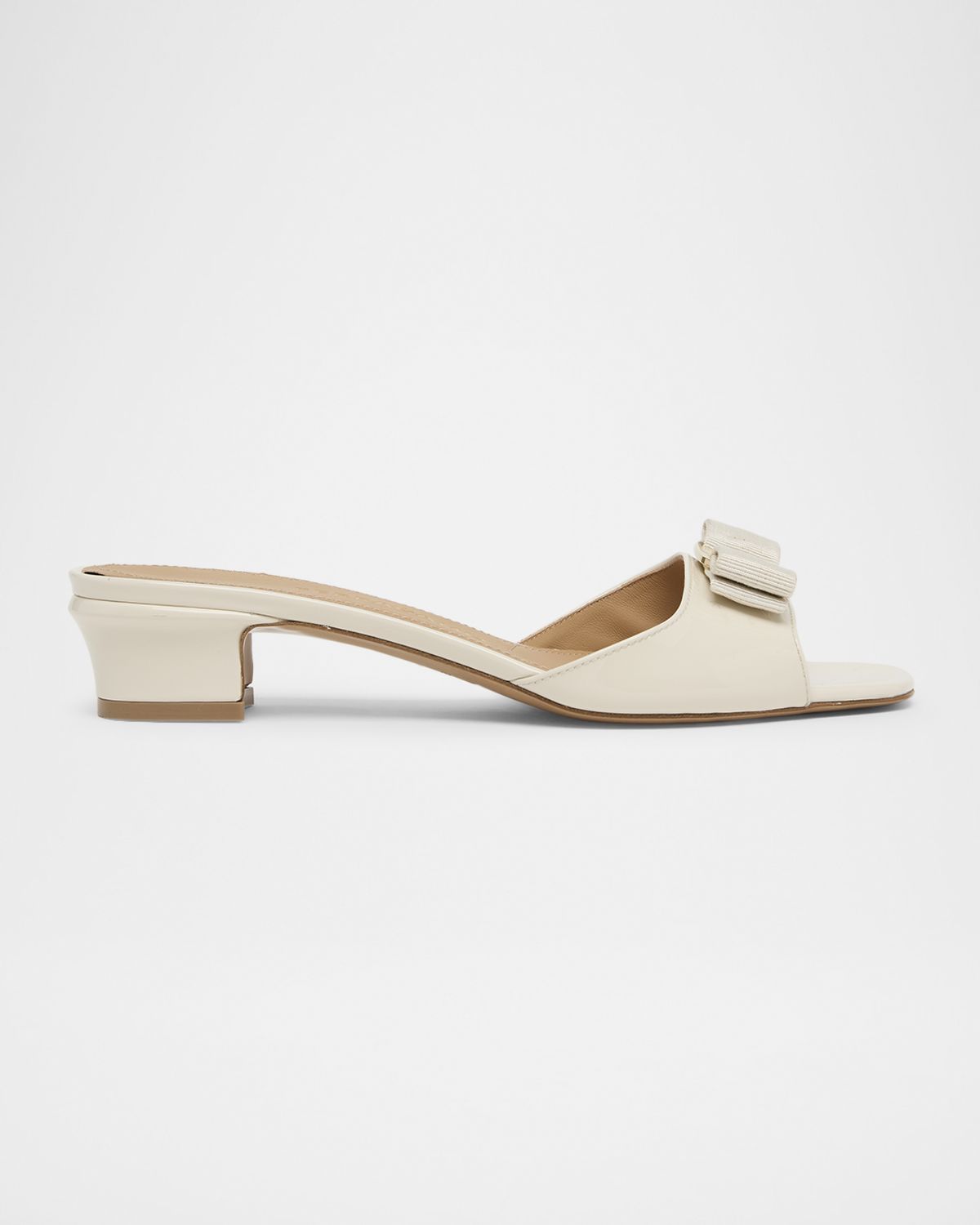 Ferragamo Vanilla Patent Leather Bow Mules