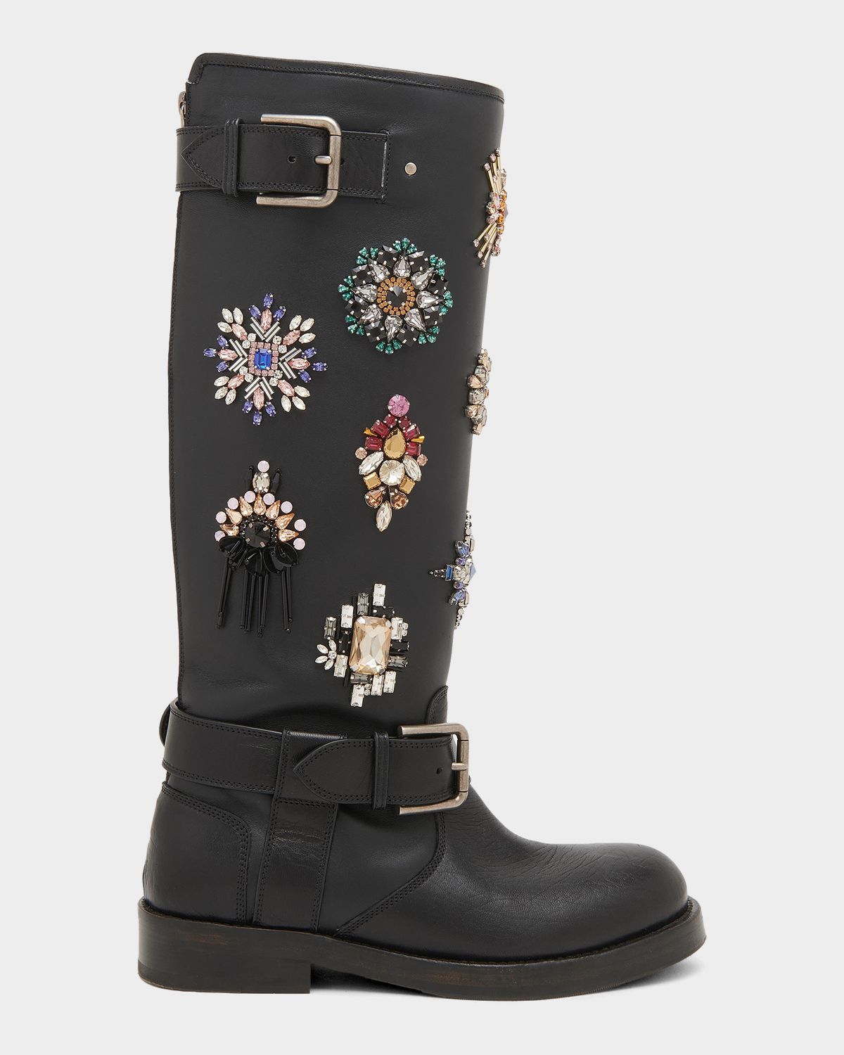 Dolce & Gabbana Embellished Leather Knee-High Boots