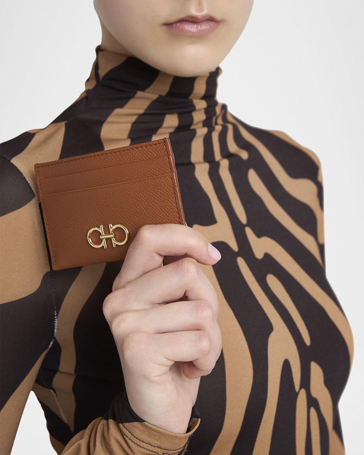 Ferragamo Hammered Leather Gancini Card Holder