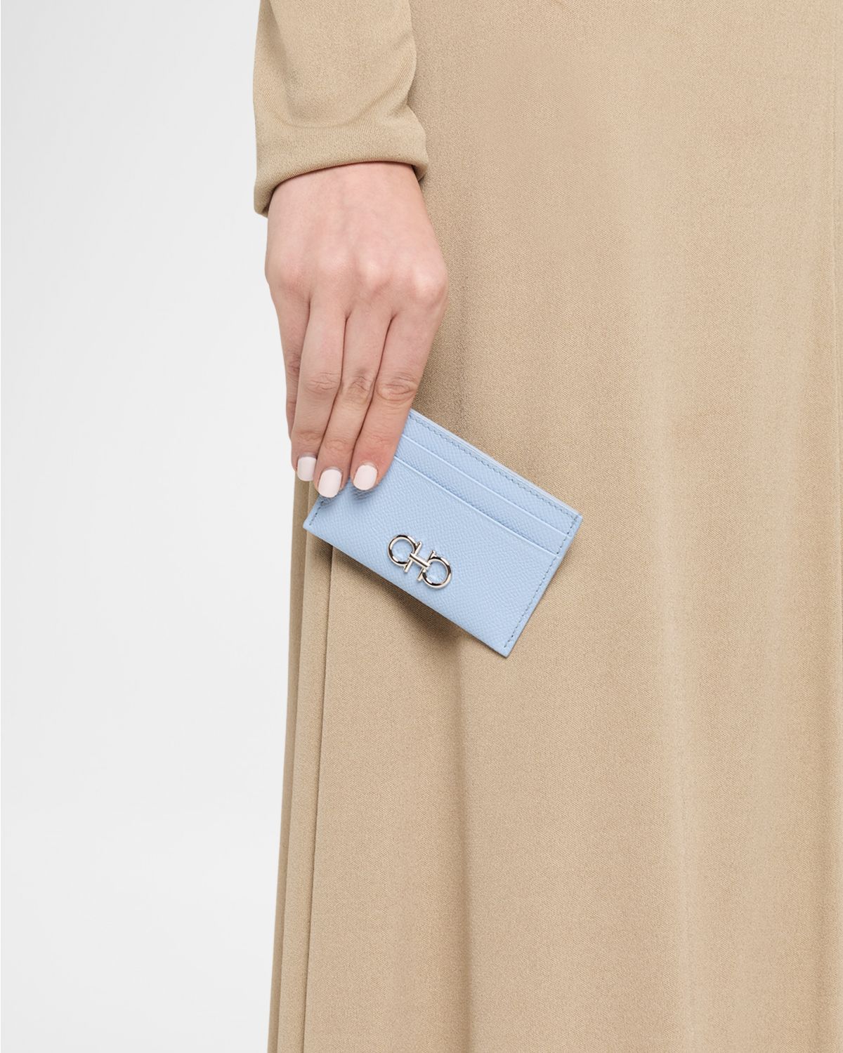 Ferragamo Gancini Hammered Leather Card Holder