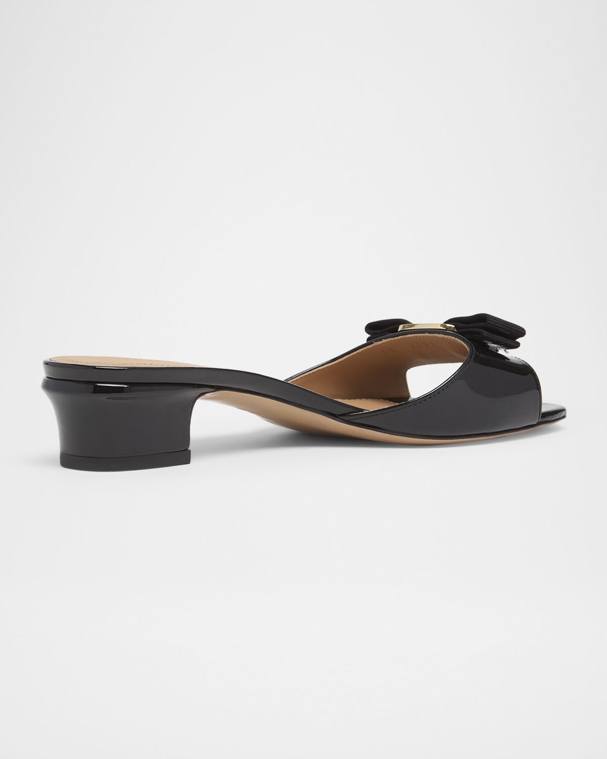 Ferragamo Vanilla Patent Leather Bow Mules