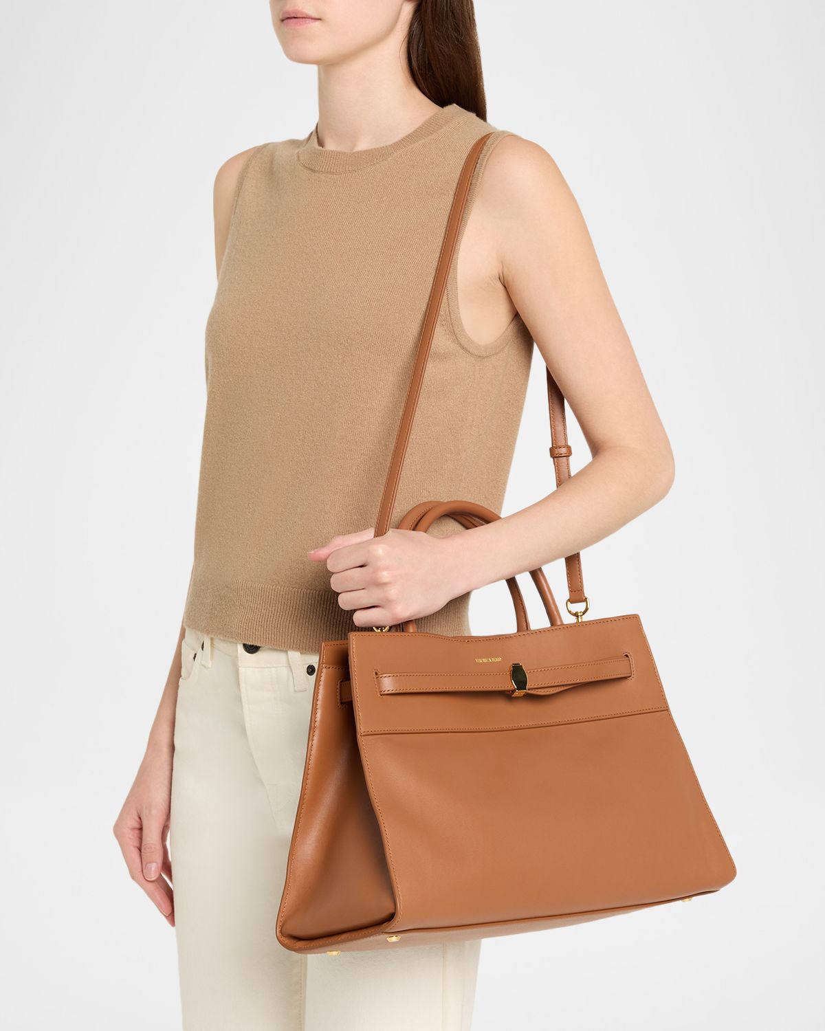 Veronica Beard Dash Large Belted Leather Shoulder Bag