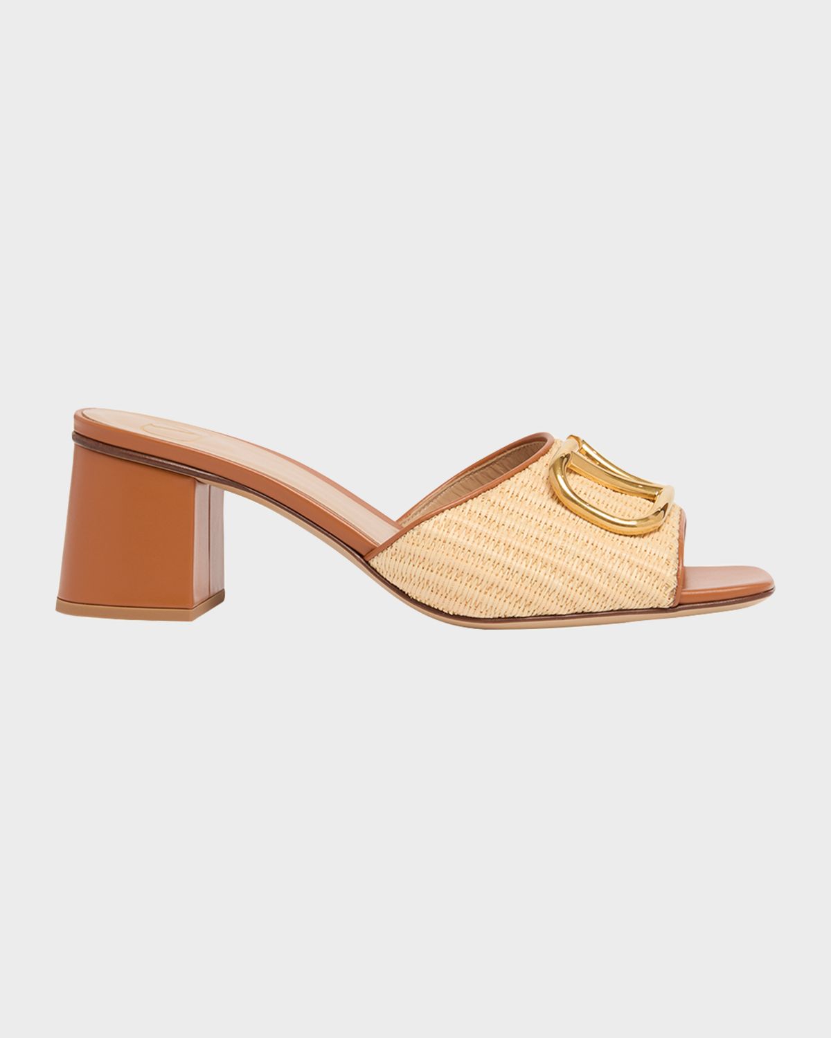 Valentino Garavani VLogo Signature Leather and Raffia Mule Sandals