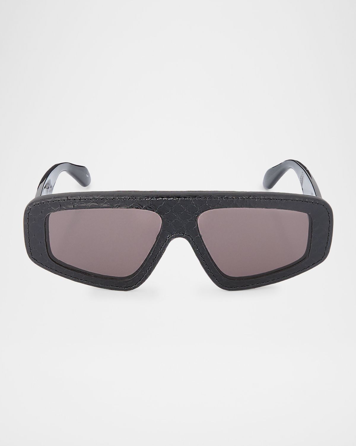 ALAIA 99mm Leather & Acetate Rectangular Sunglasses
