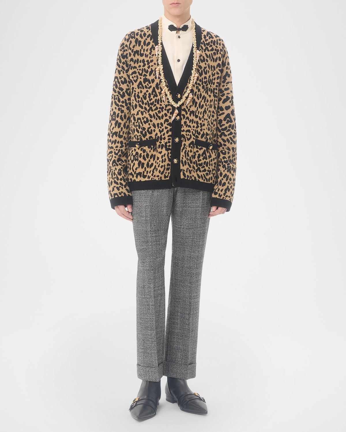 Valentino Garavani Men 's Wool Cheetah Jacquard Knit Cardigan