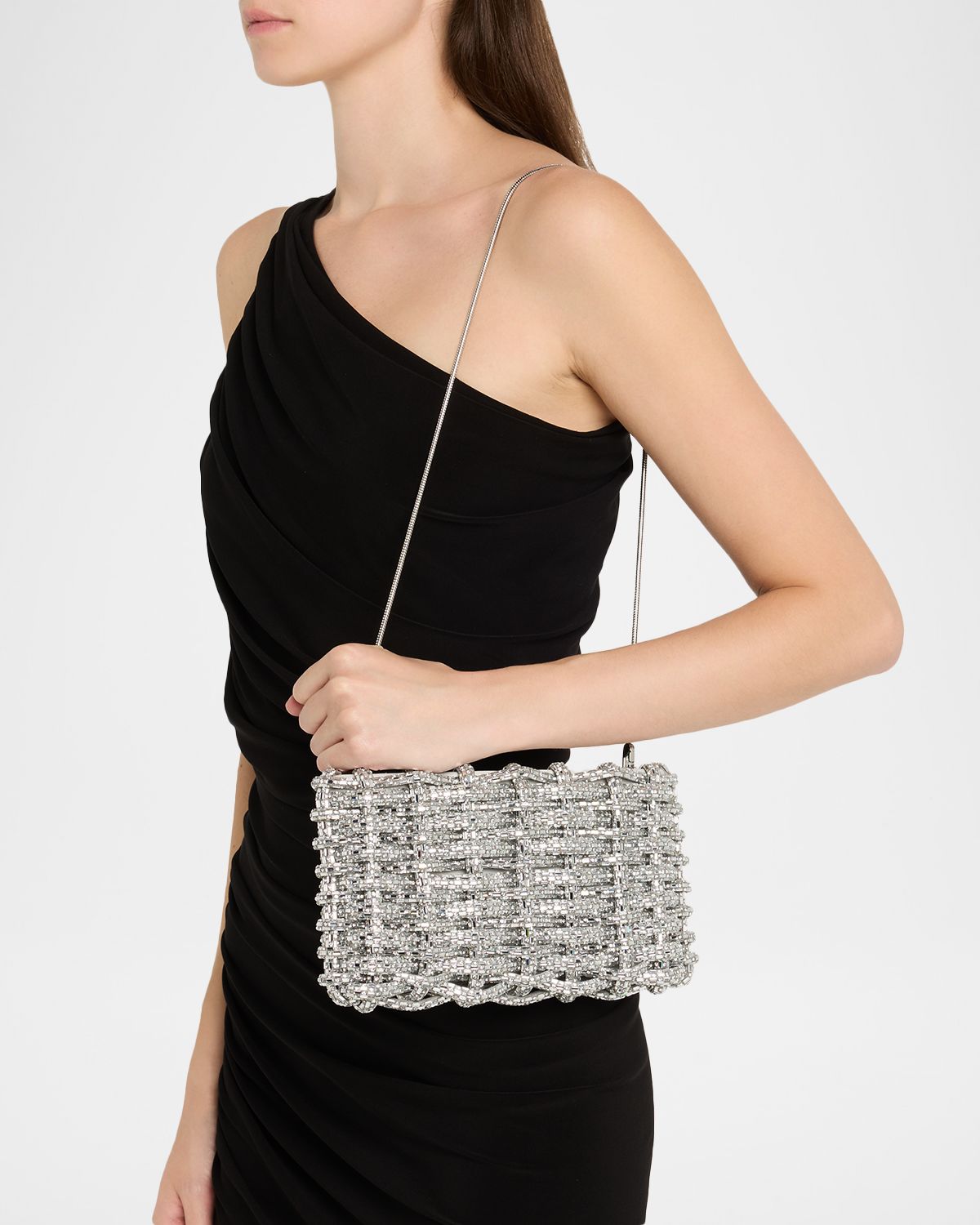 SIMKHAI Morgan Woven Rhinestone Clutch Bag