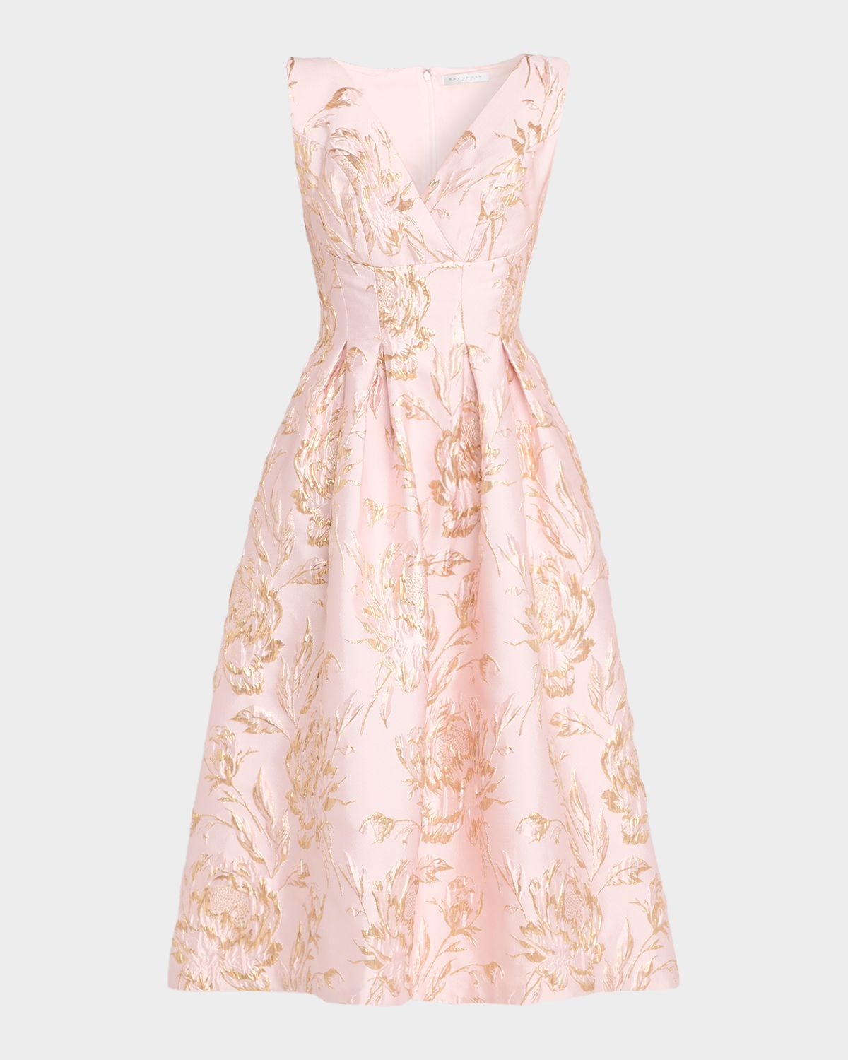 Kay Unger New York Saylor Pleated Floral Jacquard Midi Dress