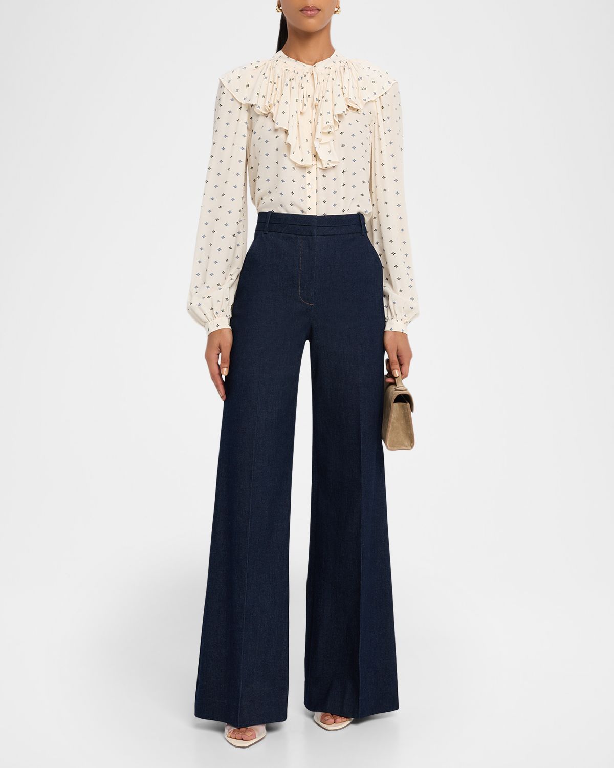 Veronica Beard Crue Wide-Leg Stretch Denim Pants