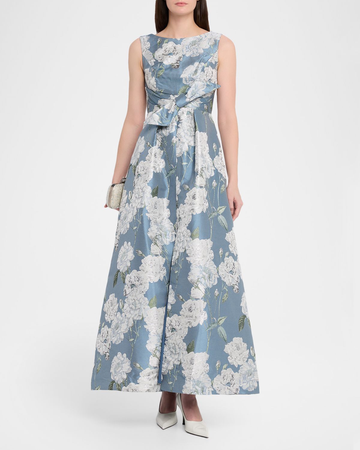 Kay Unger New York Lilianna Sleeveless Pleated Floral-Print Gown