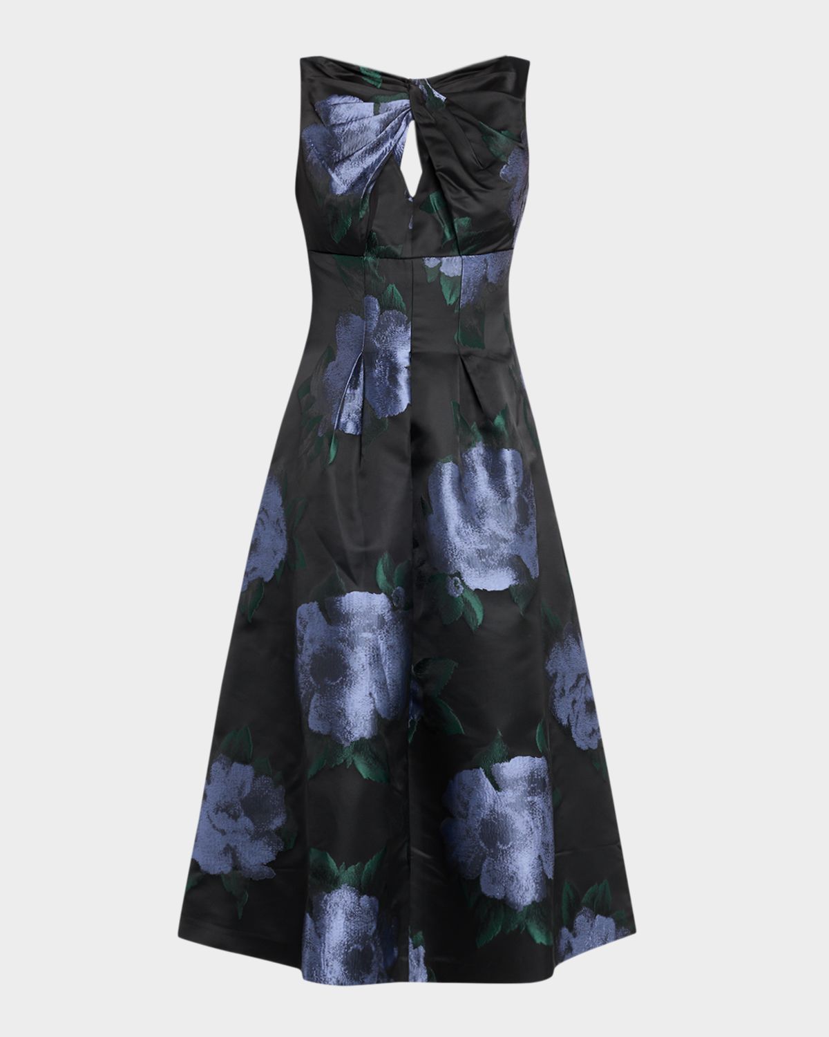 Kay Unger New York Mia Pleated Floral-Print Cutout Midi Dress