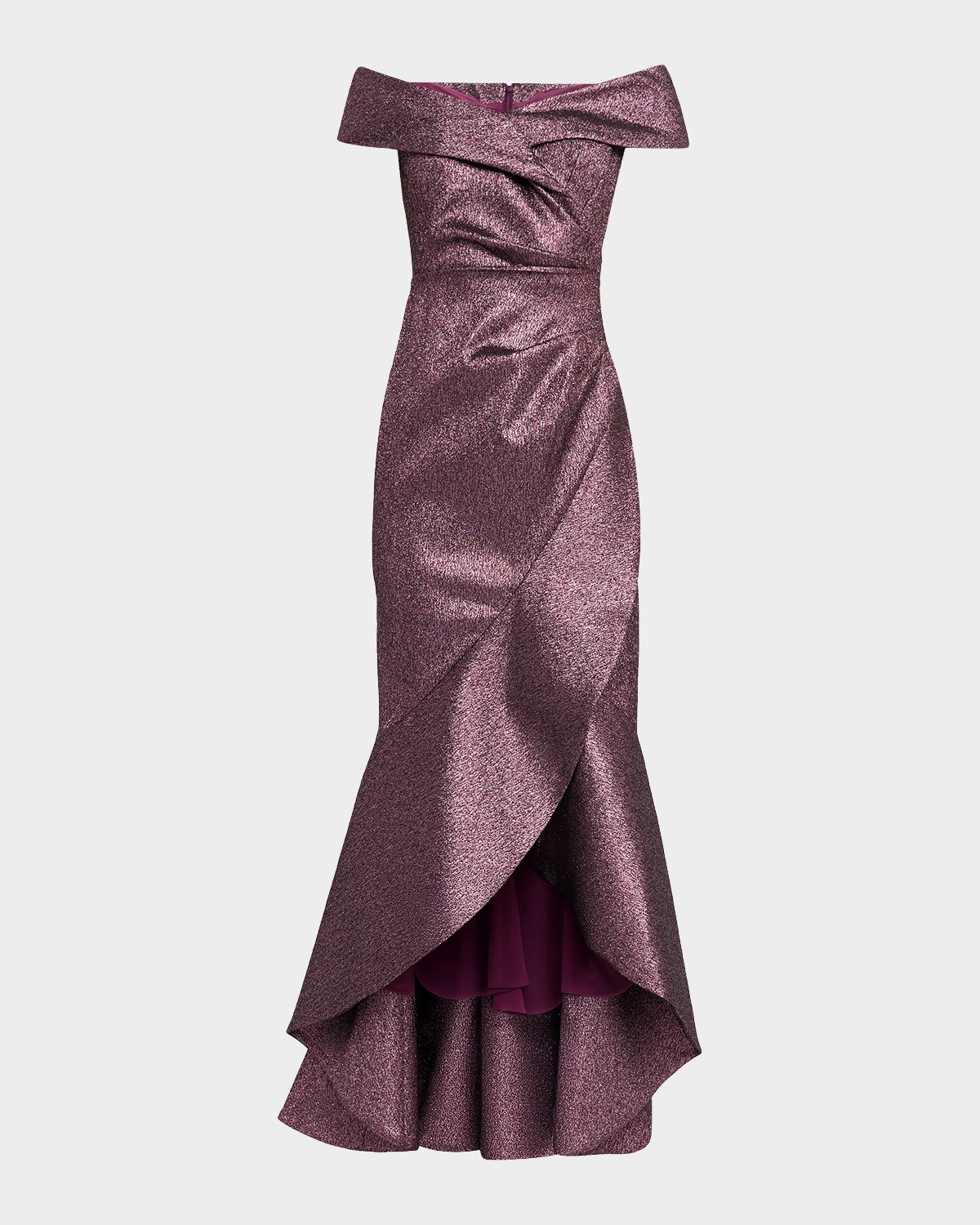 Rickie Freeman for Teri Jon Metallic Jacquard Ruffle High-Low Off-Shoulder Gown | Thumbnail 6 Rickie Freeman for Teri Jon Metallic Jacquard Ruffle High-Low Off-Shoulder Gown | Thumbnail 6