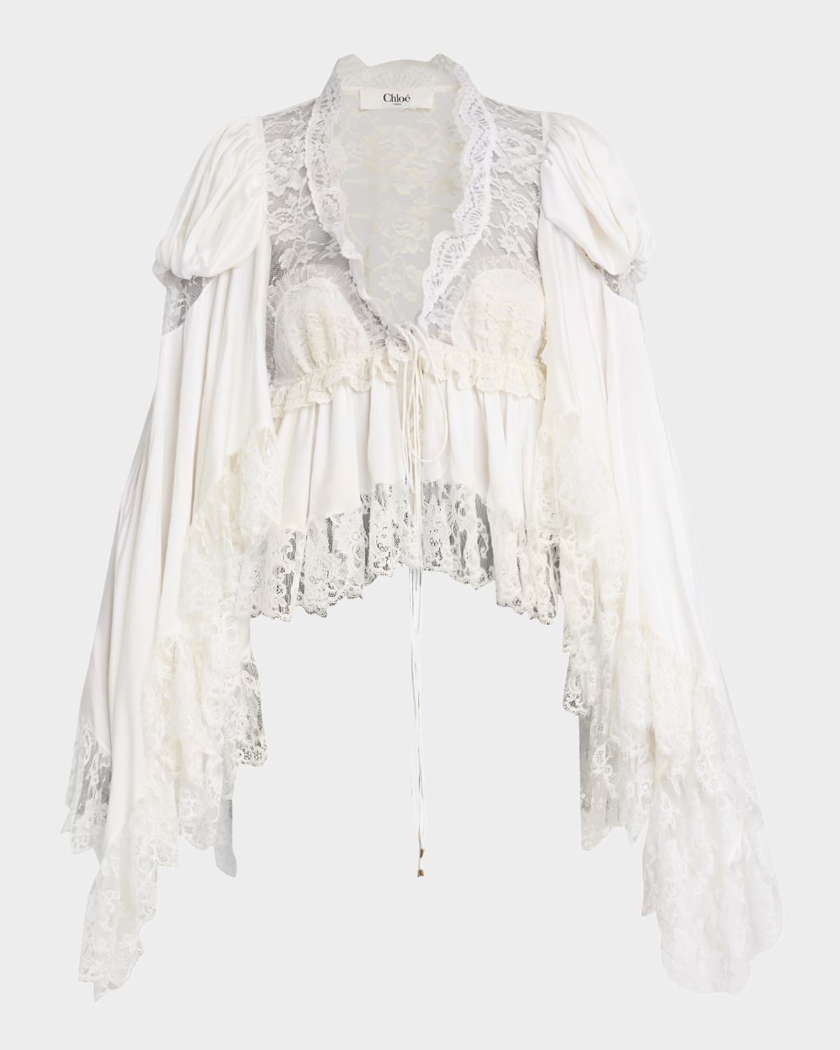 Chloe Ruffled Lace Angel-Sleeve Blouse