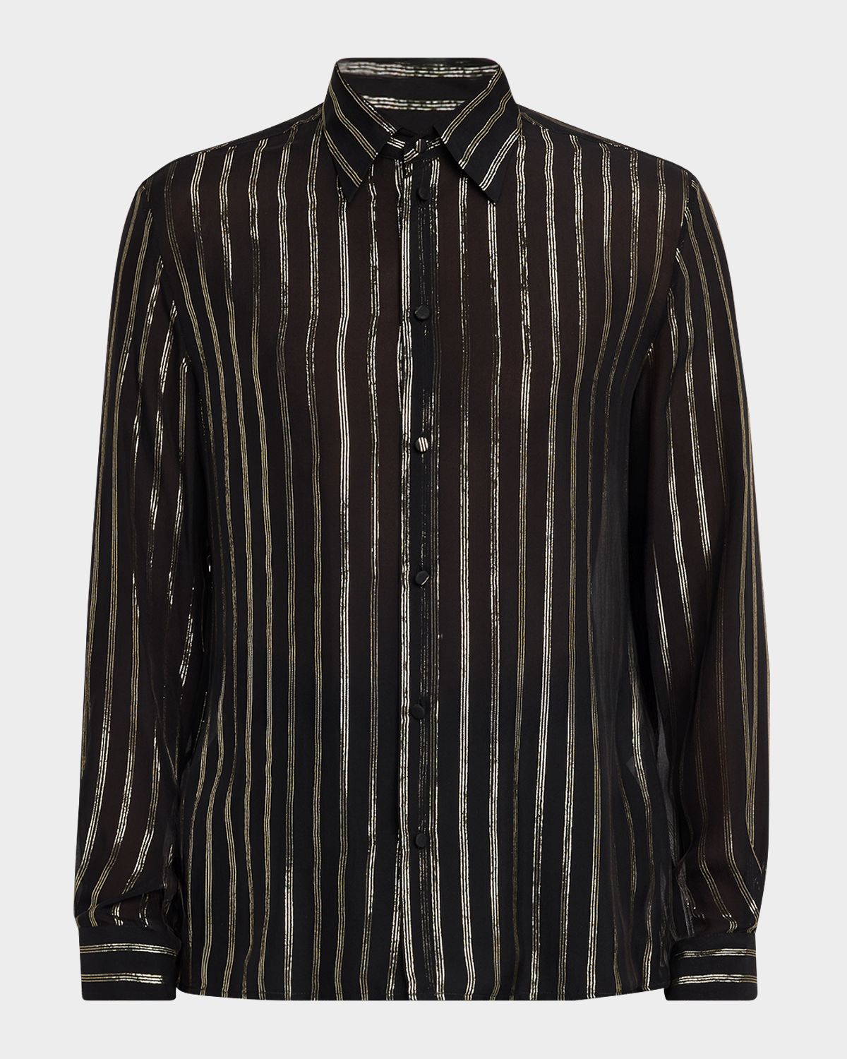 Valentino Garavani Men 's Silk Chiffon Metallic-Stripe Sport Shirt