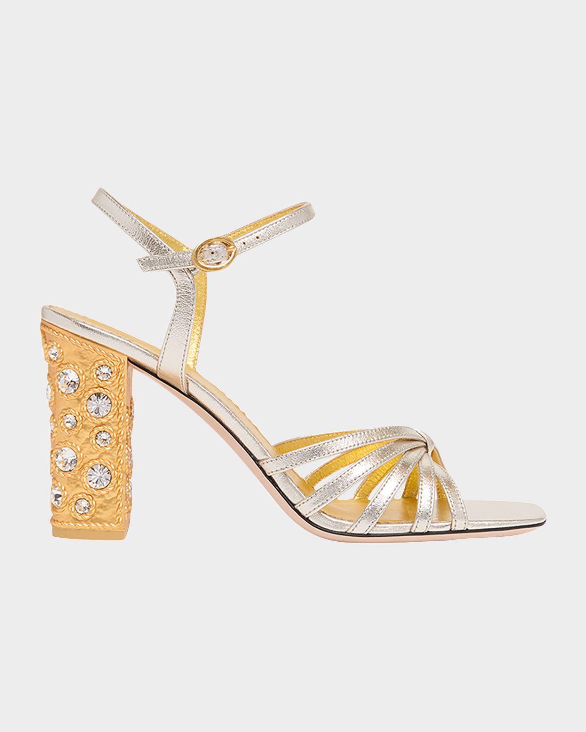 Valentino Garavani 90mm Valenti Embellished-Heel Metallic Leather Sandals | Thumbnail 5