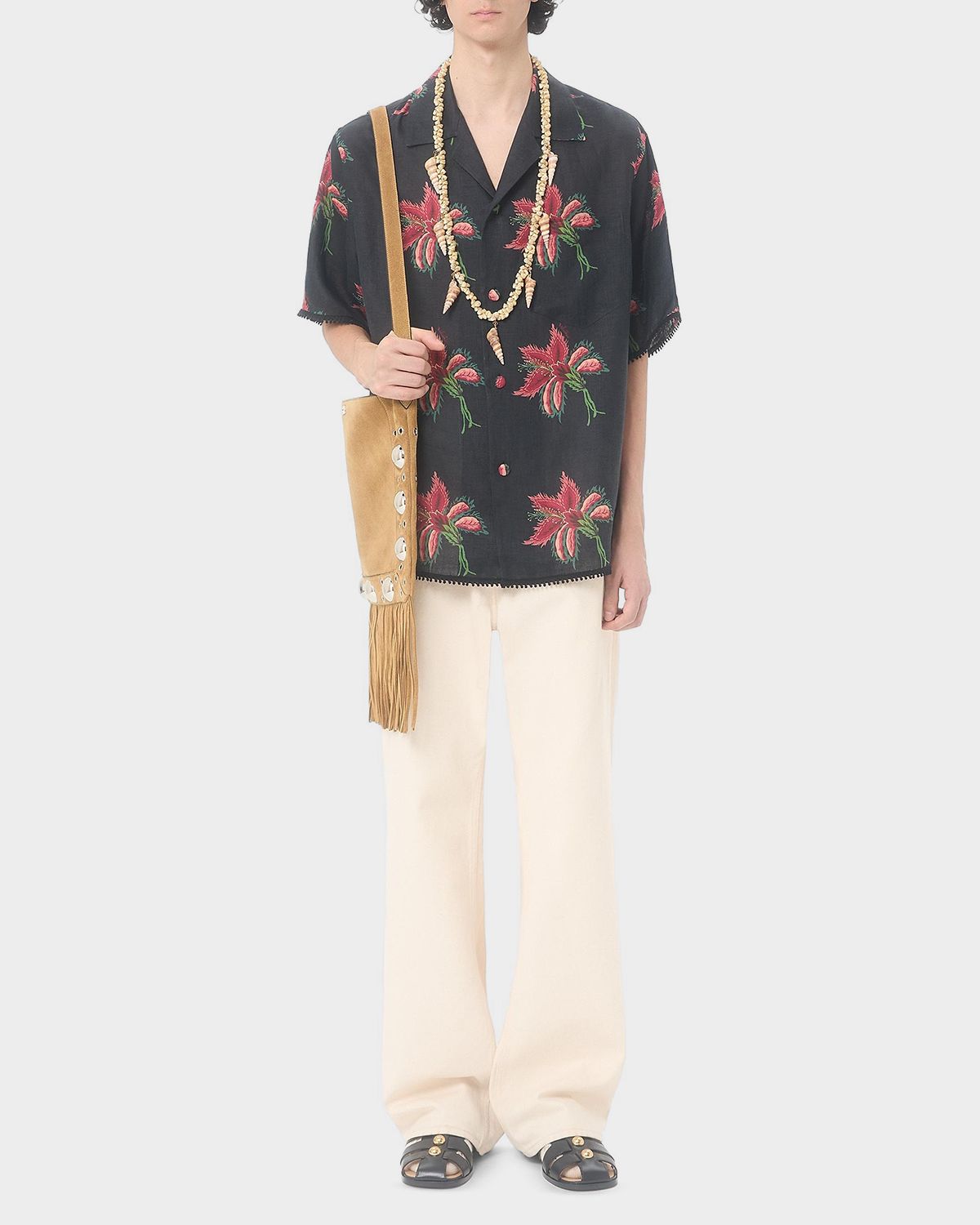 Valentino Garavani Men 's Linen Papier Floral Bowling Shirt